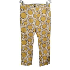 Akris Punto Maru Sunflower Print Ankle Jeans Size 6 White Yellow Cotton Blend